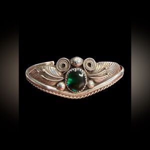 Hannaweeke Sterling Navajo Cuff Green Abalone Bracelet